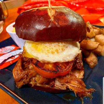 Pulled pork breakfast sandwich