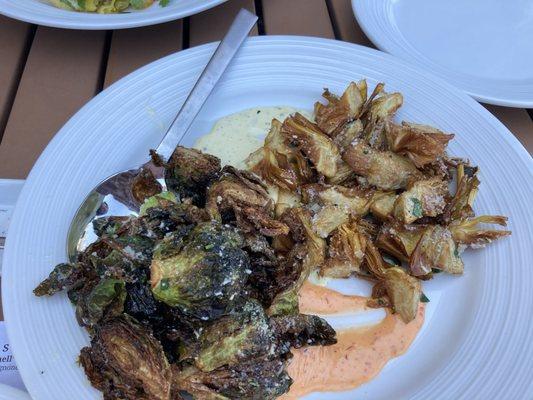 We split the crispy Brussel sprouts and fried Artichokes into one plate. Very flavorful.