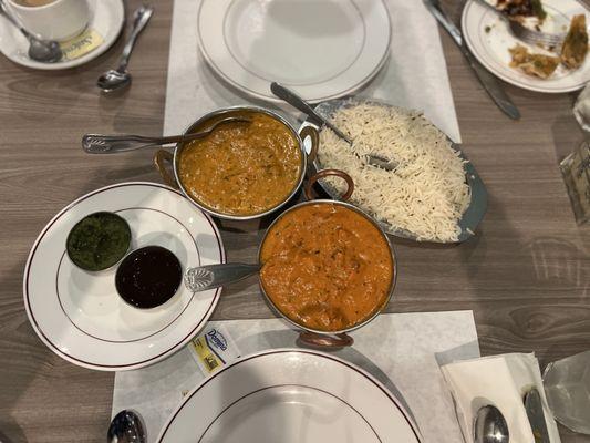 Chicken Korma and Butter Chicken woth basmati rice