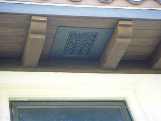 New custom eaves, vent covers and rafter tails. Use of dense polyurethane, no termites & never paint. Save the planet.