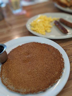 Buckwheat Pancake with Two Eggs & Sausage $8.95