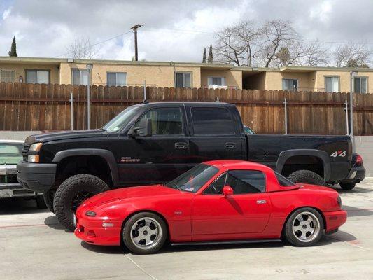 Oscar jr's diesel truck compared to my Miata