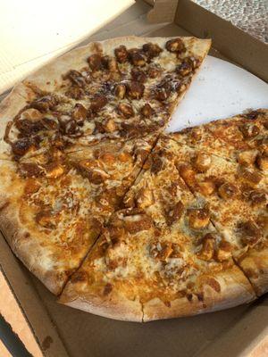 Large pizza - half buffalo chicken and half BBQ chicken