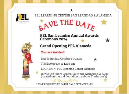 Save the date for PEL Annual Award Ceremony and Grand Opening
 
 #Singapore Math #Math Class # Tutorting for Kids