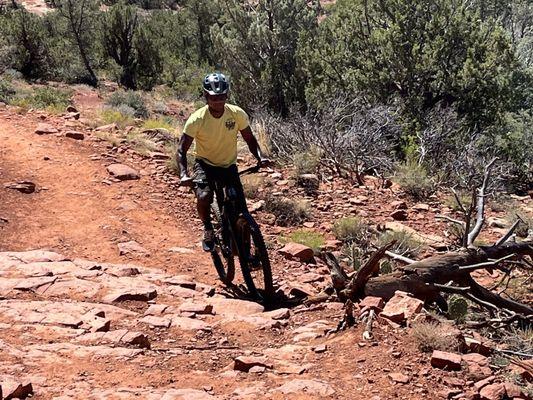 My friend; first time on a real mountain bike. Crushed it!