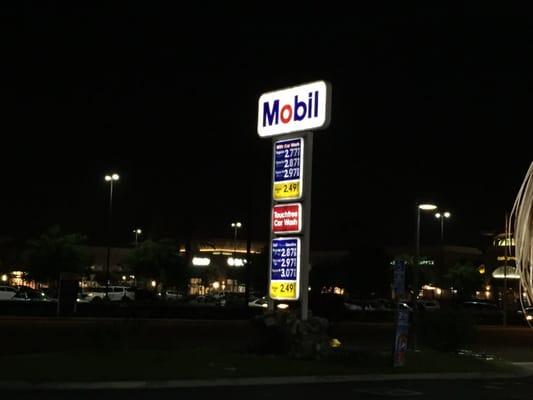 The Mobil signage with gas prices (cheaper than many places in LA I must say)