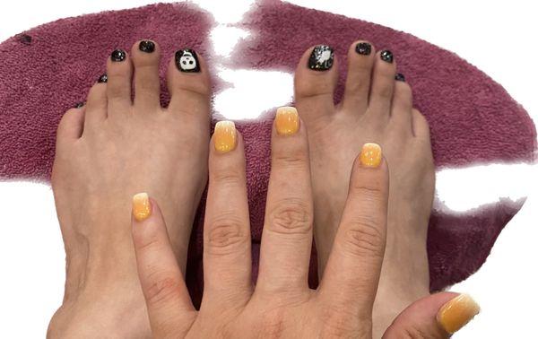 Pedicure by Kathy art work by Nick and dip candy corn nails by Vincent