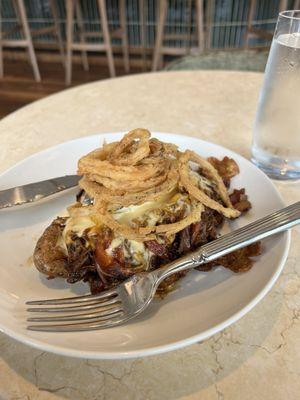 Brisket hash with poached egg