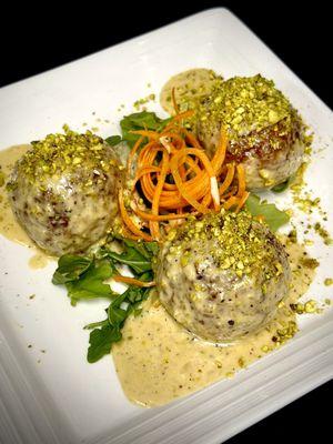 Veal Mortadella Meatballs * Tossed in a pistachio cream sauce finished with pistachios