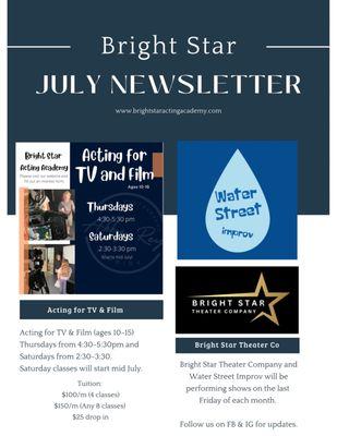 Bright Star Acting Academy classes and times (as of July 2023)