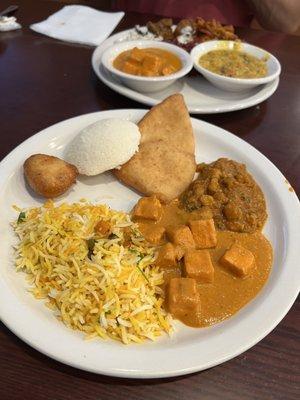 Paneer Tikka Masala, Vegetable Samosa, Etc.