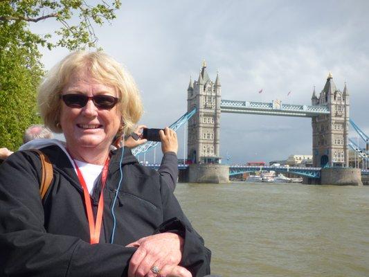 Wife Jill at London Bridge and someone else taking picture of it.