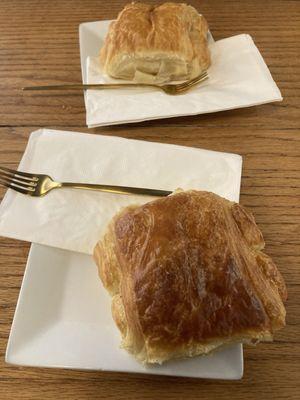 Warmed chocolate croissants.