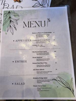 The dinner menu