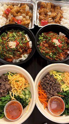 Bulgogi Bibimbop, Spicy Pork Bowl, Tangsuyuk