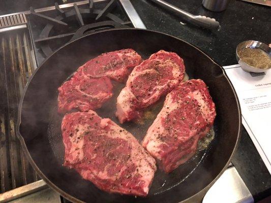 RibEyes cooking