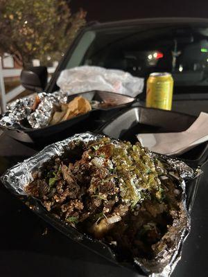 Asada fries, sumo taco