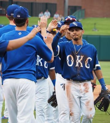 Postgame high-fives after an OKC Dodgers victory!