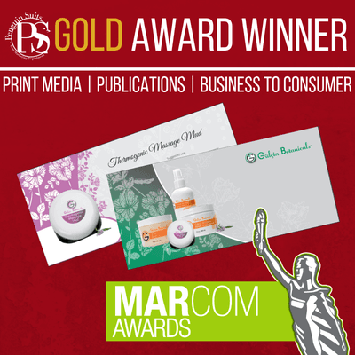 GOLD MarCom Award for Print Media in Business to Consumer Publications for Gulcin Botanicals!