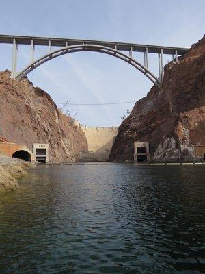 The view of the dam and the O'Callaghan-Tillman Memorial bridge from the start.