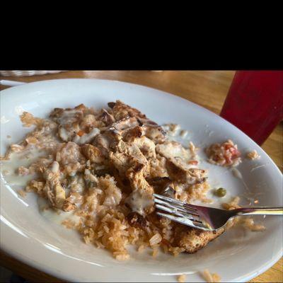 Loco rice : a bed of rice with you choice of grilled chicken or steak ,smothered in cheese sauce 10/10