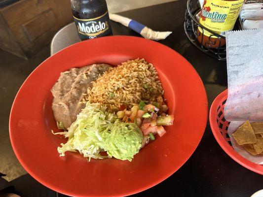 Rice/beans/sides with the steak