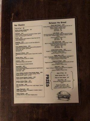 Dinner menu page 1