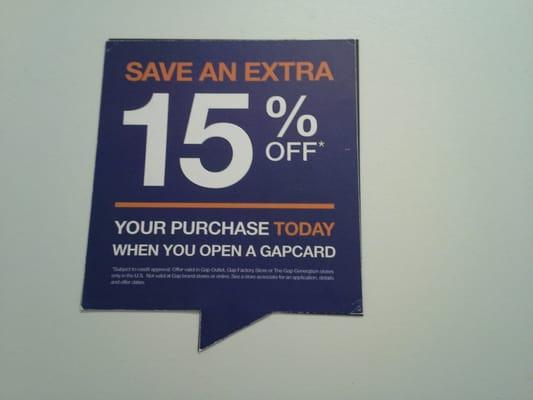 Save An Extra 15% Off! When you open a Gap Card!