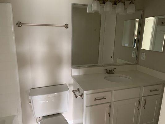 Bathroom area of the renovated studio apartment