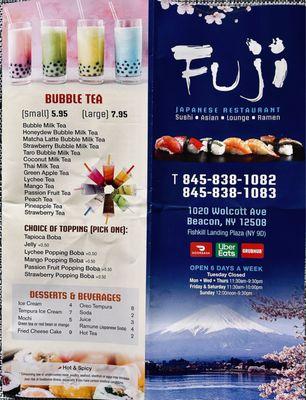 3/28/24 menu cover on the right, bubble teas