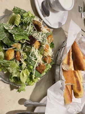 Caesar Salad and bread sticks