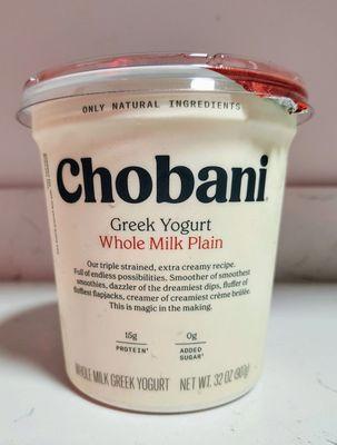 Chobani Whole Milk Plain Greek Yogurt