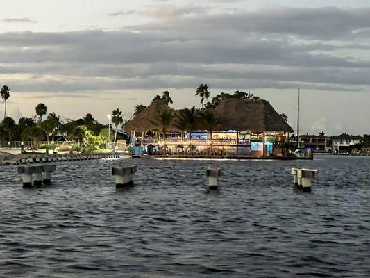 A view from the ocean of the boathouse.