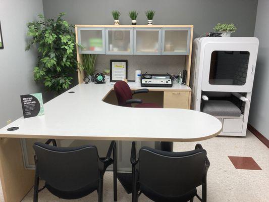 Hearing exam room where hearing tests are done.