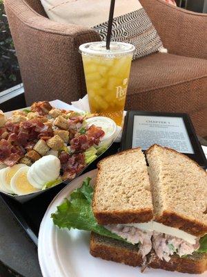 Green iced tea, Cobb salad, tuna sandwich