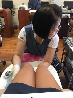 I would not recommend this woman for a pedicure. I think she spent more time putting lotion on me vs. taking care of my nails!