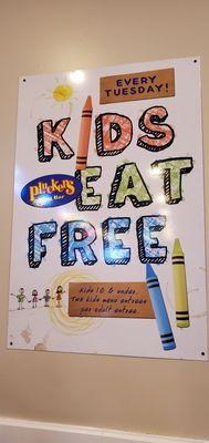 Kids eat free on Tuesday! Yea