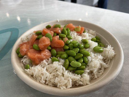 Son's simple salmon and edamame over white rice