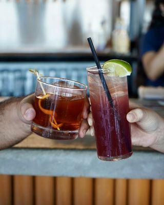 Old Fashion and Blackberry Smash. Cocktails made with Giant Texas Whiskey.