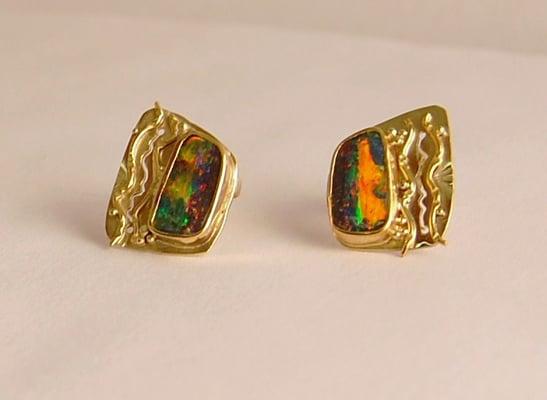 18k gold and boulder opal earrings