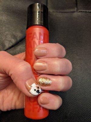 Gel manicure, $24 + nail design $6 (for two nails)