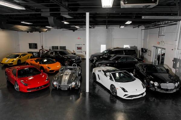 Inside Imagine Lifestyles Luxury Rentals garage.