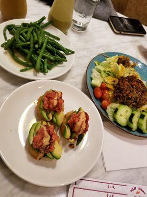 Crispy rice, String beans, lentil burger