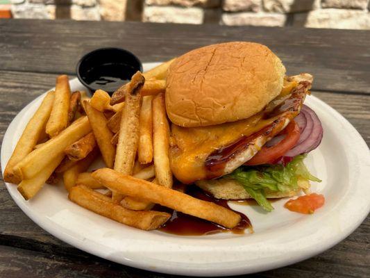 Grilled Teriyaki Chicken Cheeseburger looking tasty! Chicken burgers can also be fried or with buffalo or bbq sauce.