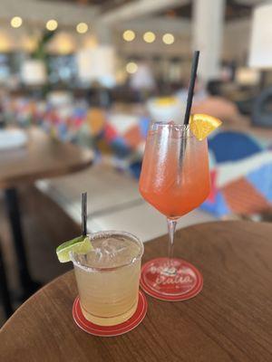 Limoncello margarita and blanco peach sangria