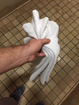 I grabbed four towels for my sauna session.