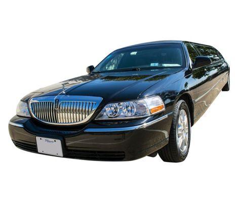 Exterior Stretch Limousine Lincoln Town Car - Black Exterior Edition, seats 8-10 passengers