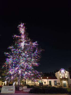 The Christmas tree in front of the train depot...