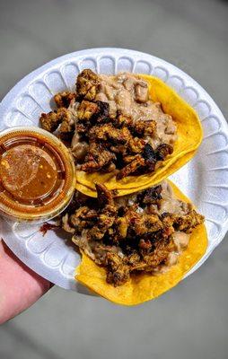 Tostadas with beans (so crunchy) we're good