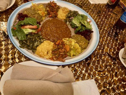 Two orders veggie combo- arrived on one plate